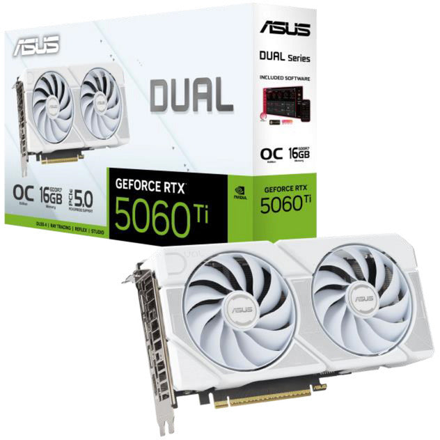 Carte graphique Asus Dual GeForce RTX 5060 Ti OC 16G White Edition (blanc, 3x Display Port, 1x HDMI)