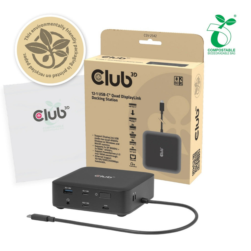 Station d'accueil Club 3D 12-1 USB-C® Quad DisplayLink (noir)
