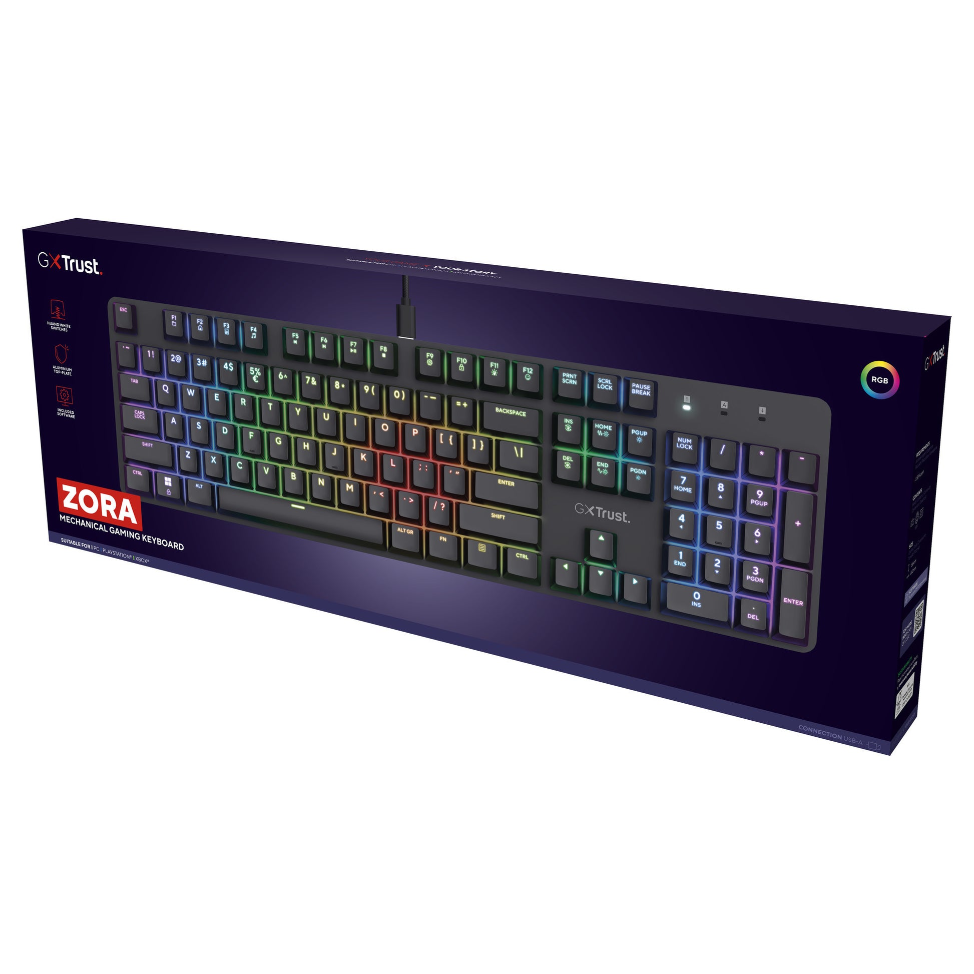 Trust GXT 871 Zora Clavier de jeu mécanique, clavier de jeu (noir, disposition américaine, rouge Huano)