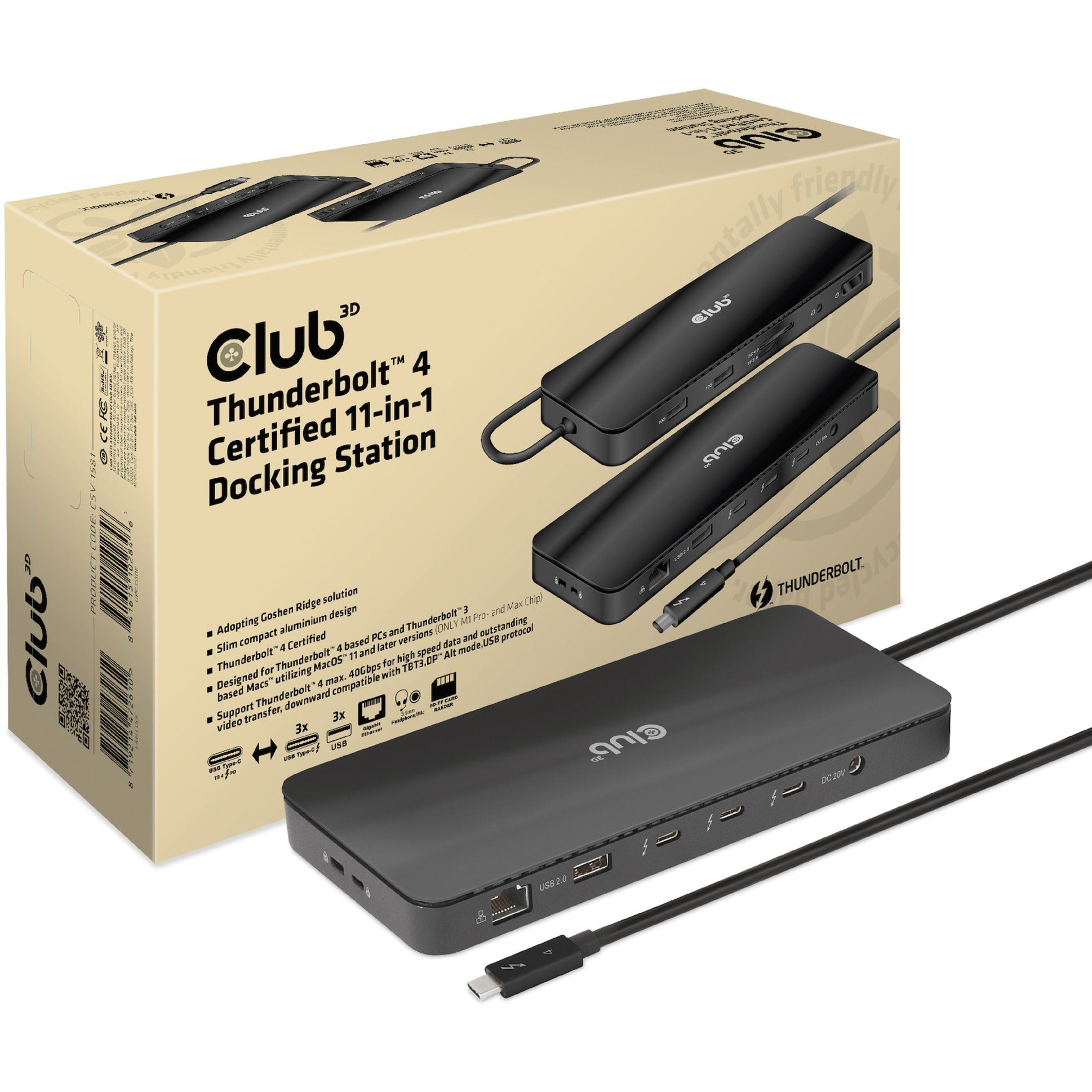Club 3D Thunderbolt 4 Station d'amarrage certifiée 11 en 1