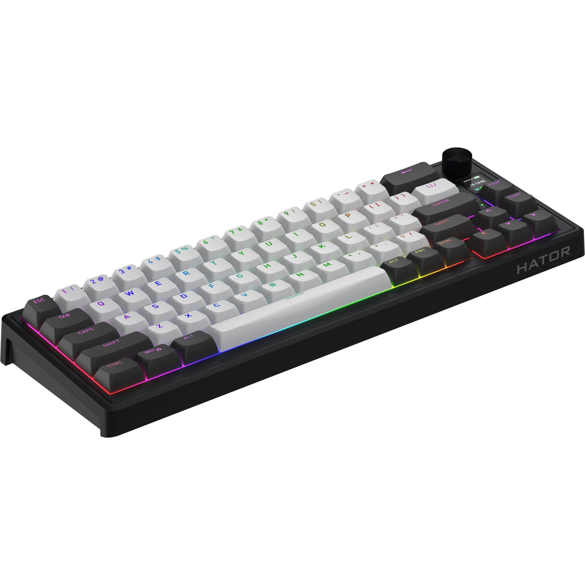 Hator skyfall pro sans fil, clavier de jeu (noir, disposition américaine, hator aurum vanille silencieux, 65%, RVB, pbt double-shot, échange à chaud, bluetooth usb-c 2,4 GHz)