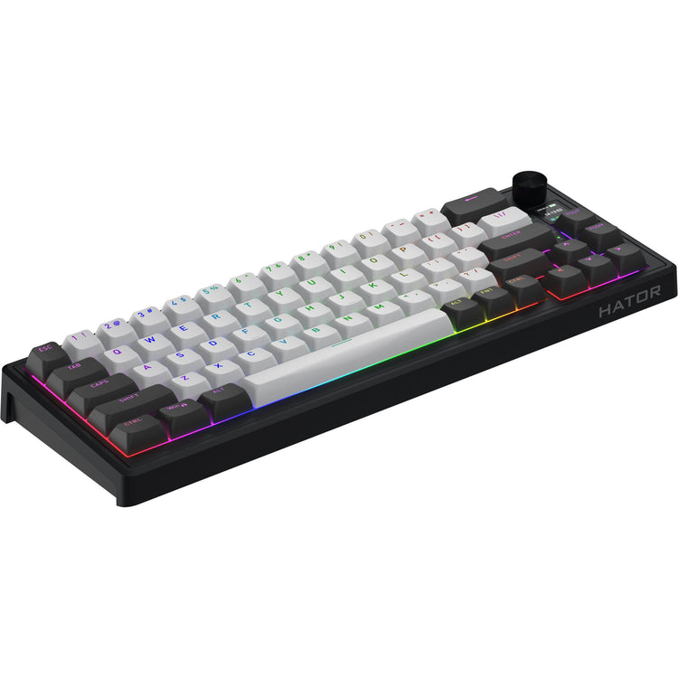 Hator skyfall pro sans fil, clavier de jeu (noir, disposition américaine, hator aurum vanille silencieux, 65%, RVB, pbt double-shot, échange à chaud, bluetooth usb-c 2,4 GHz)