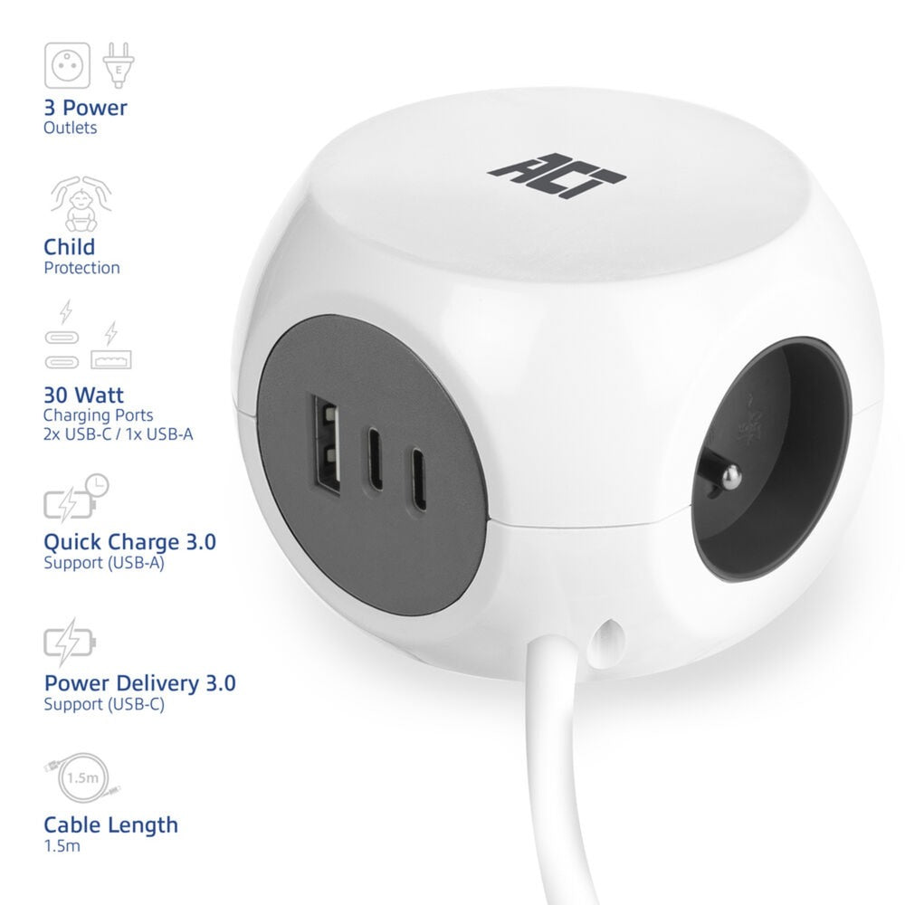 Act Connectivity Socket Kubus avec 3 sockets, 30W D
