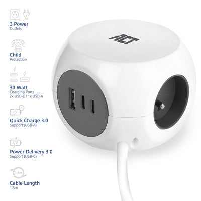 Act Connectivity Socket Kubus avec 3 sockets, 30W D