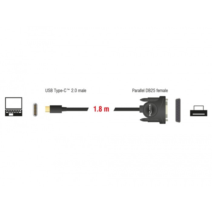 Dellock USB-C 2.0 mâle> 1 x parallèle DB25 femelle