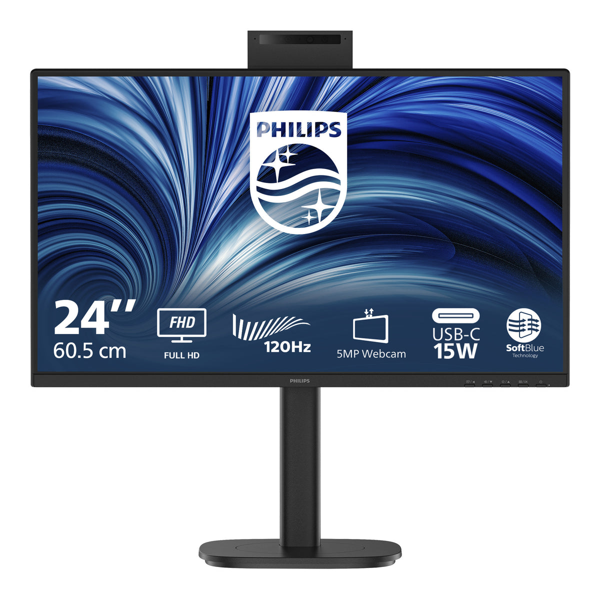 Moniteur Philips 24b2n3200jh 00 23,8 (noir, VGA, HDMI, port d'affichage, USB-C, webcam, 120 Hz)