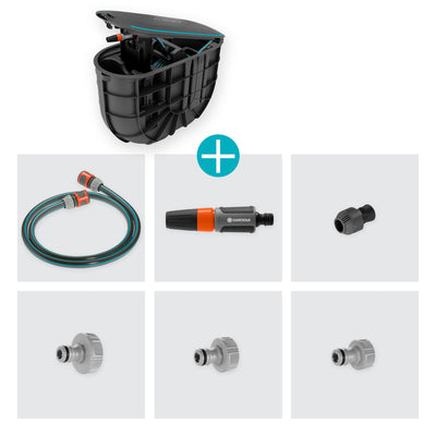 Gardena boîte à tuyaux sous couverture rollup m, enrouleur de tuyau de 20 mètres (noir turquoise)