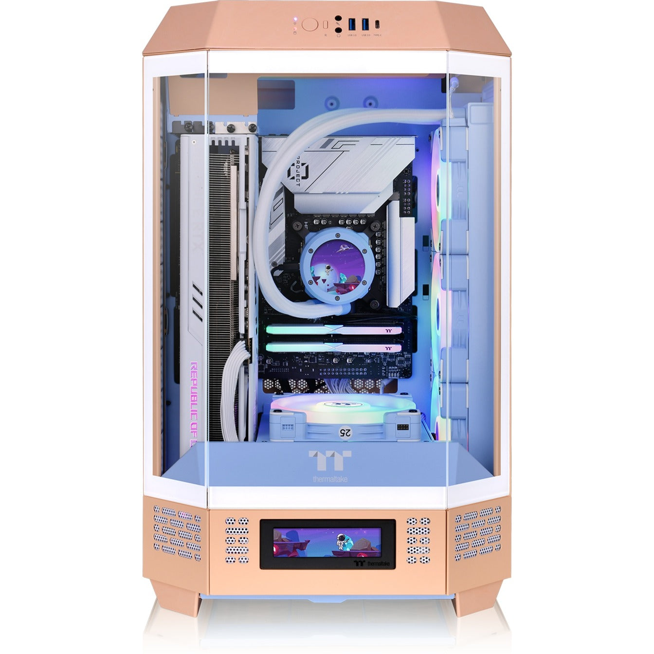 Thermaltake the tower 300 - boîtier mini tour pêche fuzz (pêche | 3x USB-A | verre trempé)