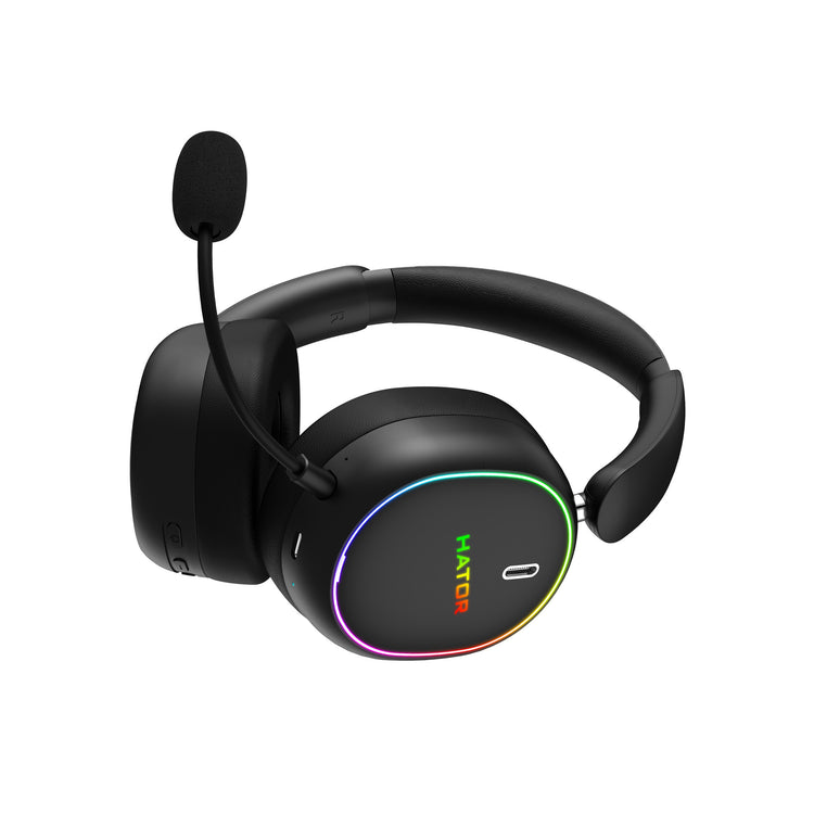 Casque de jeu supra-auriculaire sans fil Hator Phoenix 2 (noir, RVB, 2,4 GHz Bluetooth 5.4 USB-C)