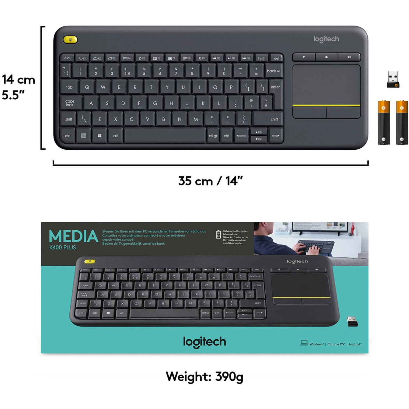 Logitech Wireless Touch Keyboard K400 Plus