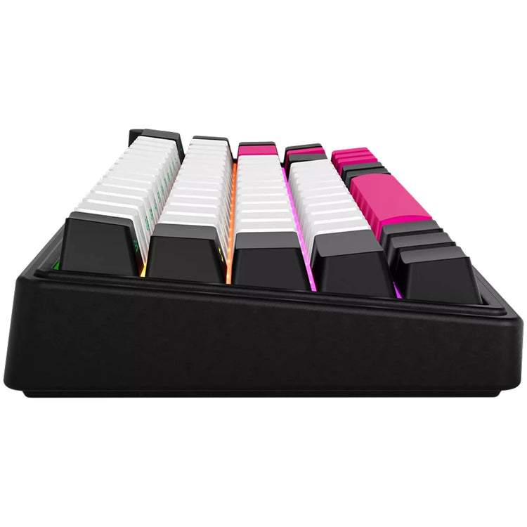 Lorgar kbp70mw, clavier de jeu (noir, disposition américaine, violet toxique logar, 65%, rvb, remplaçable à chaud, pbt double-shot, bluetooth 2.4ghz usb)