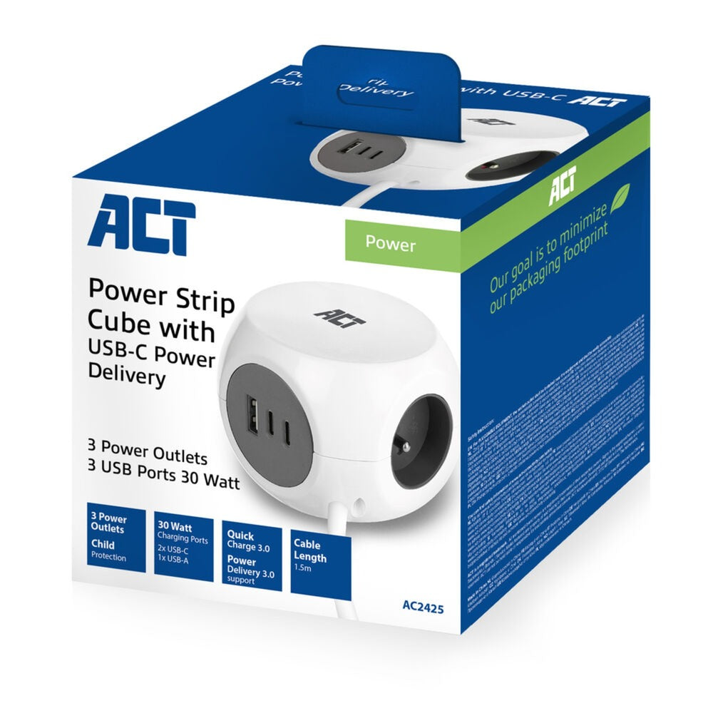 Act Connectivity Socket Kubus avec 3 sockets, 30W D