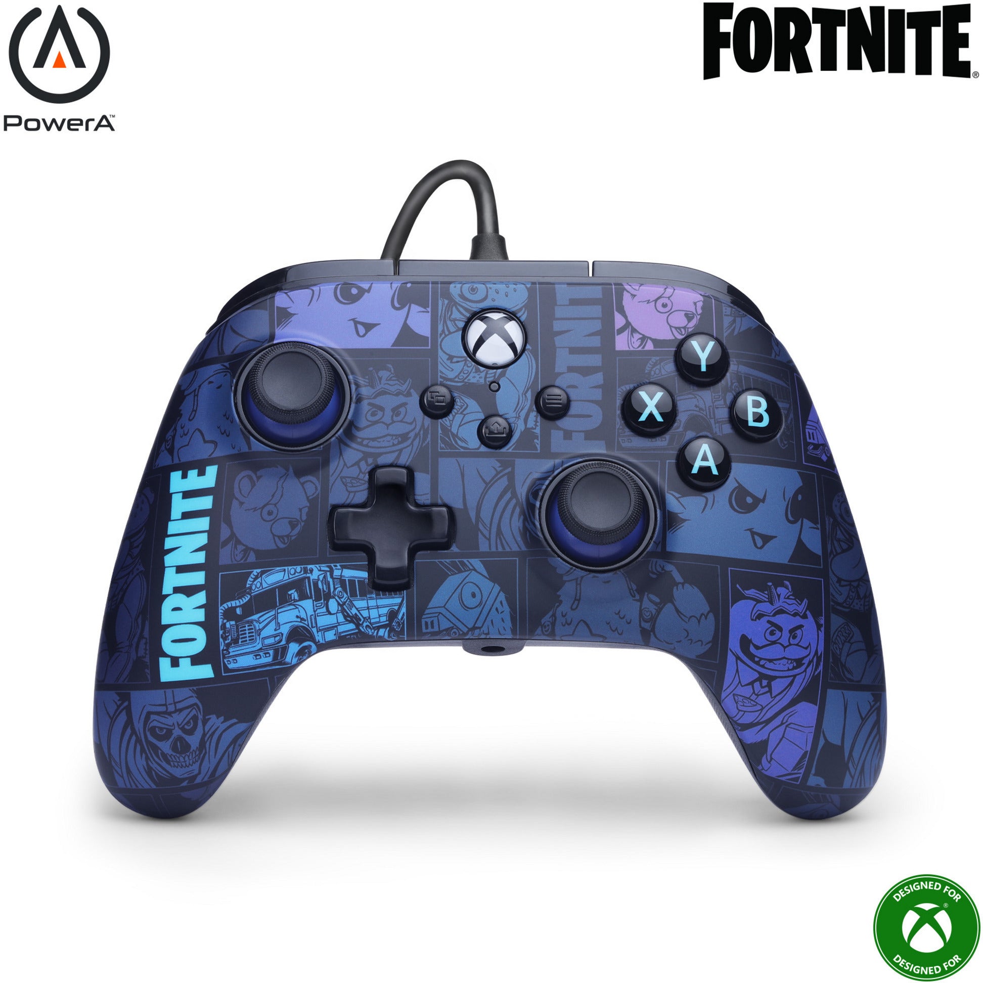 Manette Powera Advantage avec câble pour Xbox Series X|s - Fortnite : Victory Royale (bleu foncé, Xbox Series X|s, Xbox One, PC)