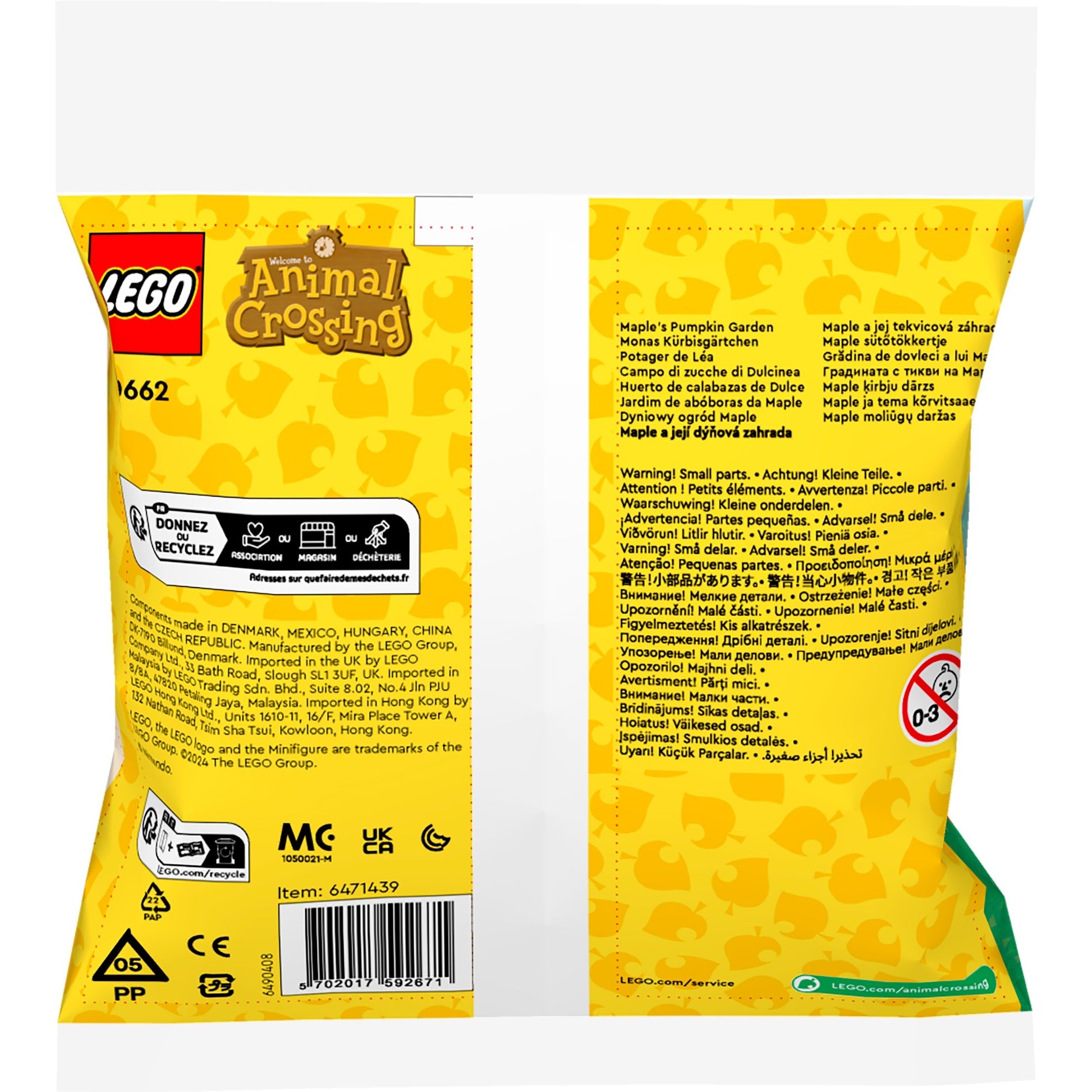 Lego animal cross - jouet de construction de jardin de citrouilles d'érable (30662)