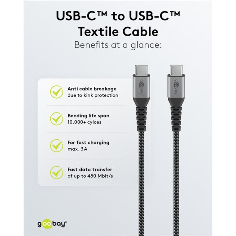 GOOBAY USB-C Snell Charger Nano (65 W) et câble textile USB-C
