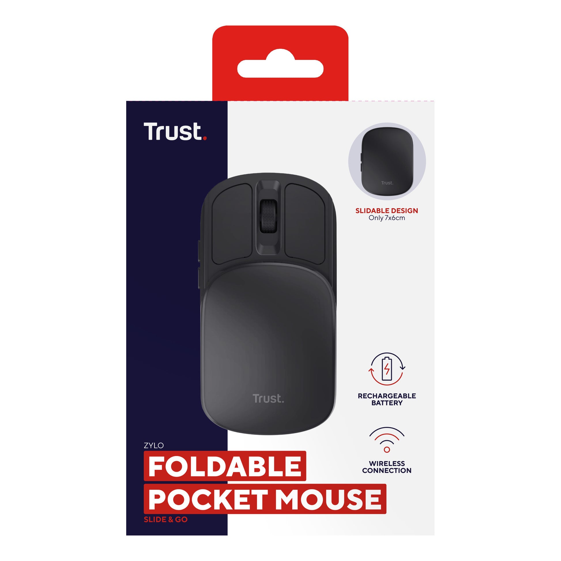 Souris de poche portable et rétractable Trust zylo (noir, 1 000 - 2 400 dpi)