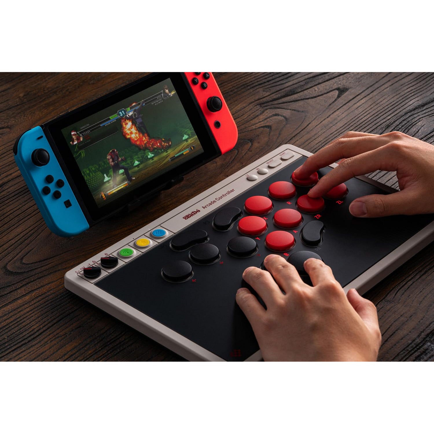 Manette d'arcade 8bitdo (gris rouge, usb bluetooth 2,4 ghz, nintendo switch, pc)