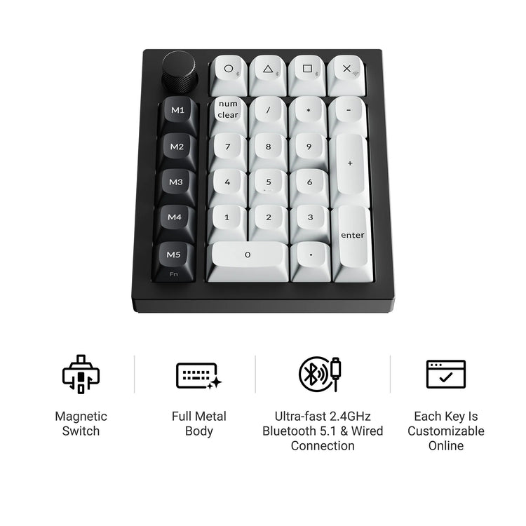 Keychron q0 he qmk pavé numérique personnalisé sans fil RVB pavé numérique mécanique (noir, disposition américaine (qwerty), nébuleuse magnétique Gateron à double rail, échange à chaud, RVB, touches PBT à double prise)