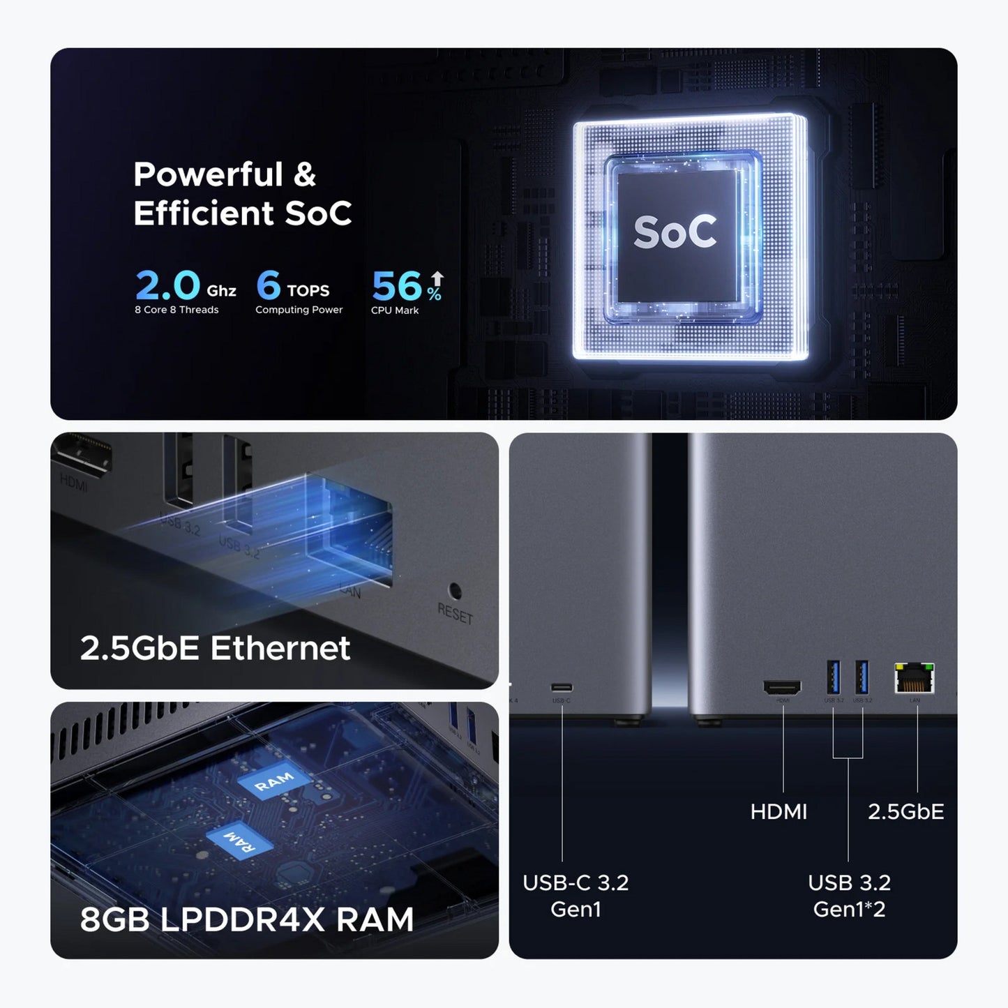 Ugreen nasync dh4300 plus (gris, 1x 2,5GBE, HDMI, USB-C)