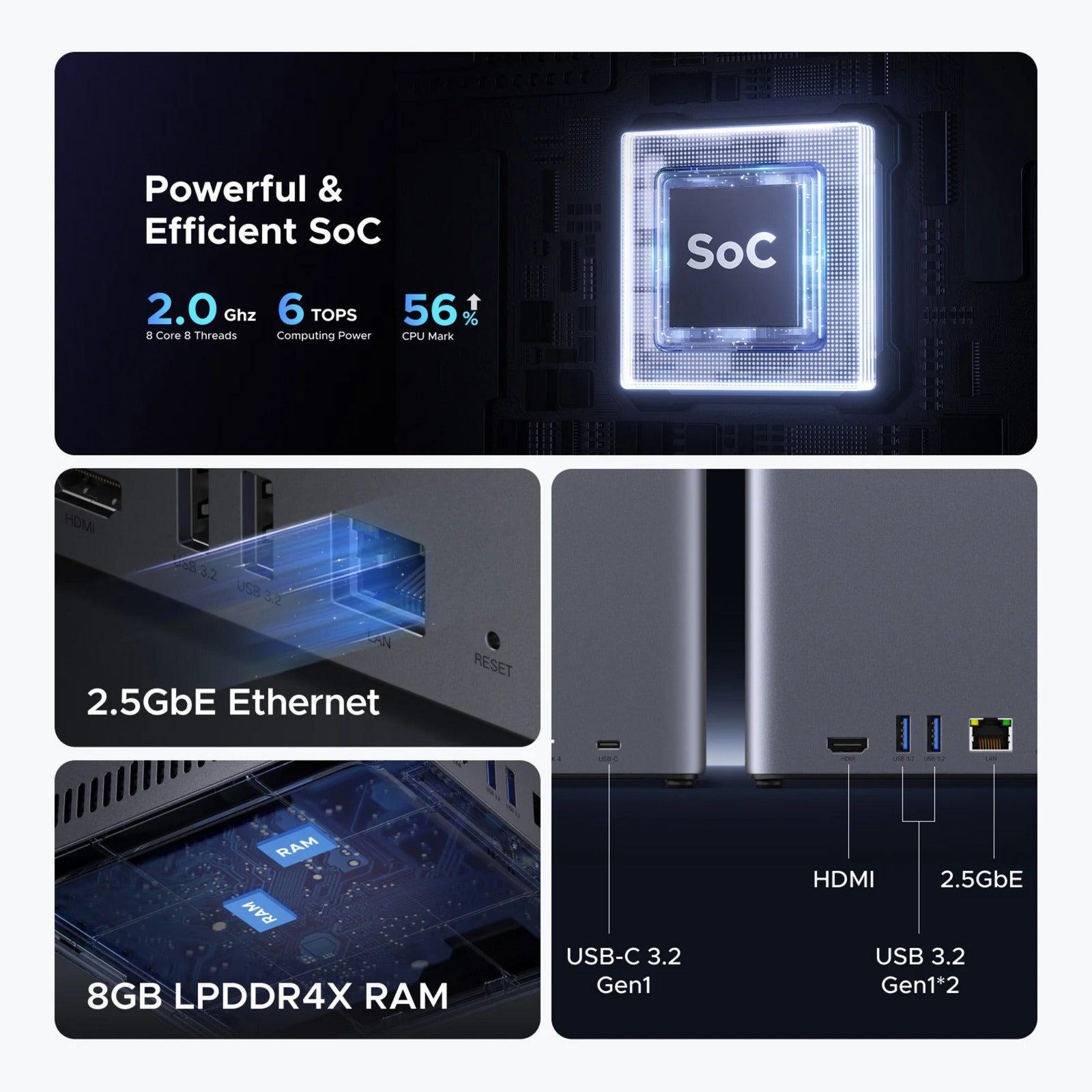 Ugreen nasync dh4300 plus (gris, 1x 2,5GBE, HDMI, USB-C)