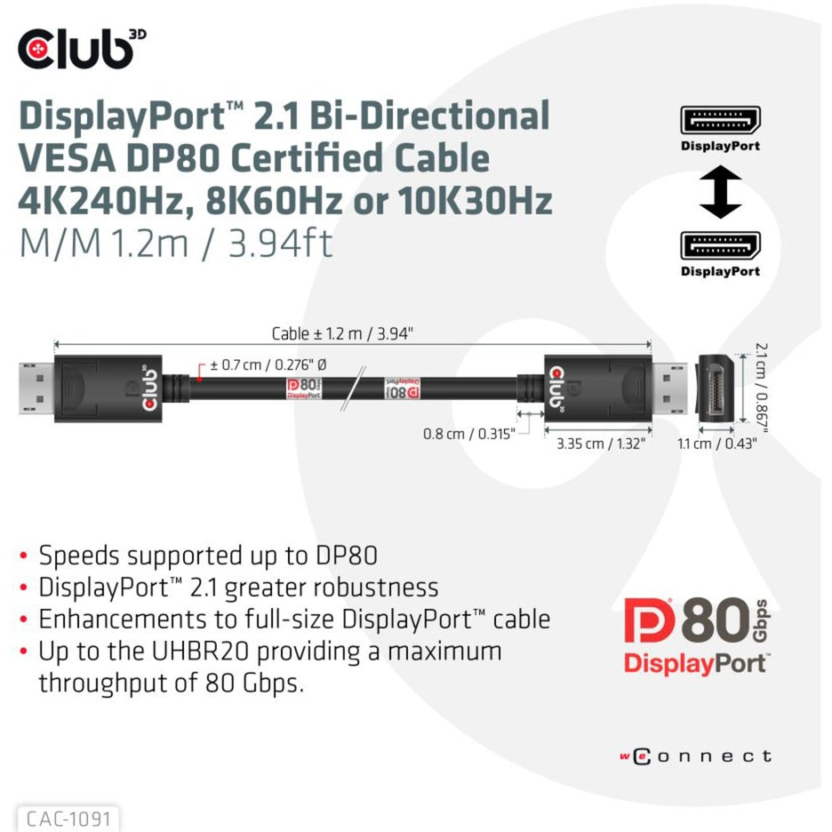 Club 3D DisplayPort 2.1 Bidirectional VESA DP80 Certified