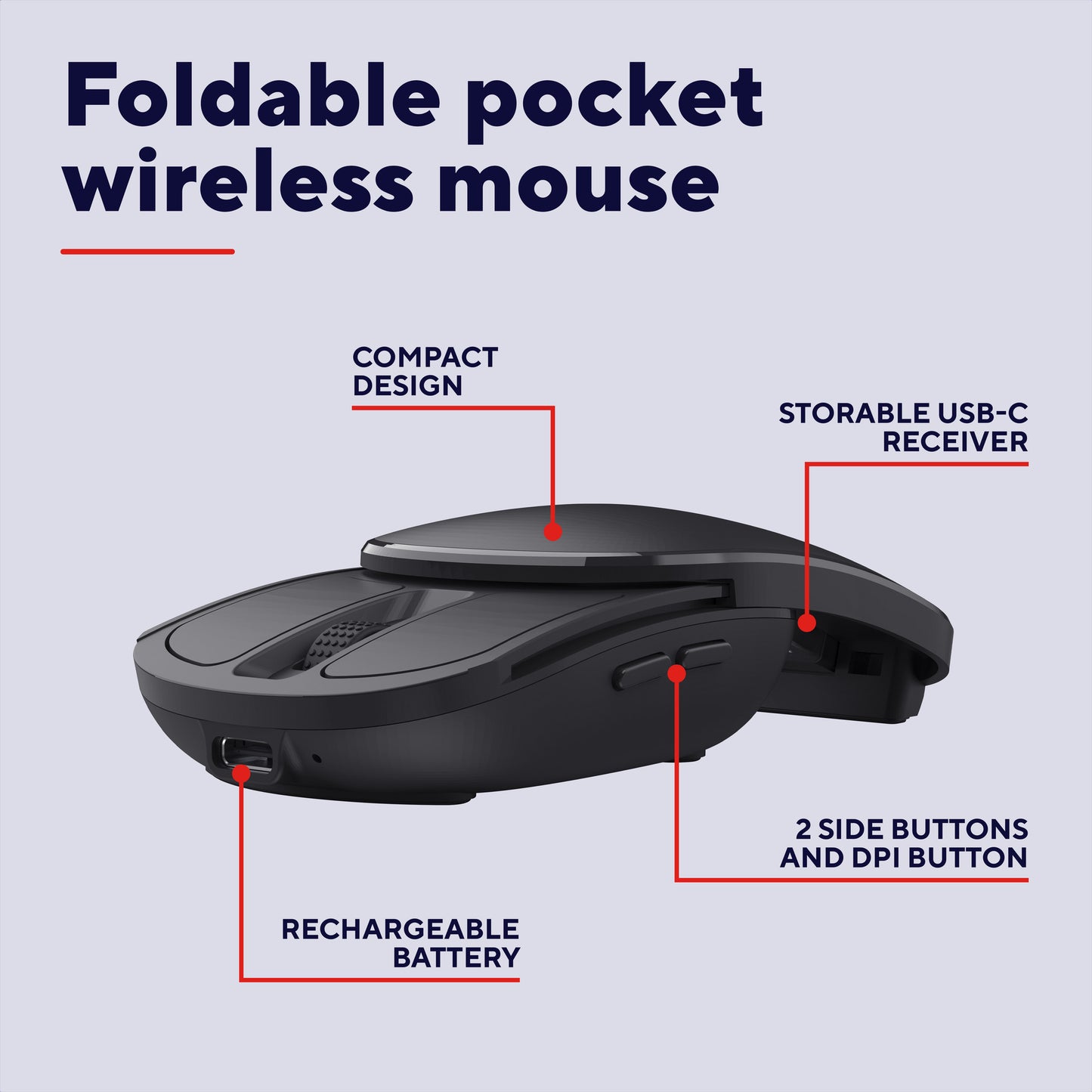 Souris de poche portable et rétractable Trust zylo (noir, 1 000 - 2 400 dpi)