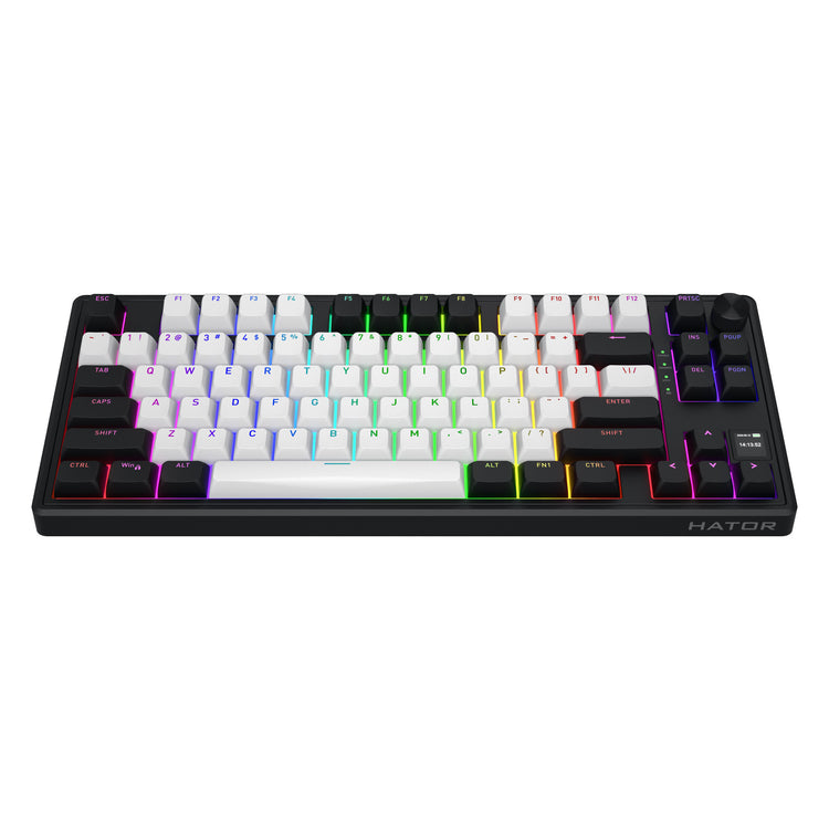Hator skyfall mag ultima 8k sans fil, clavier de jeu (noir, disposition américaine, hator aurum ice, 80 % (tkl), RVB, double-shot pbt, hot-swap, 2,4 GHz Bluetooth USB-C)