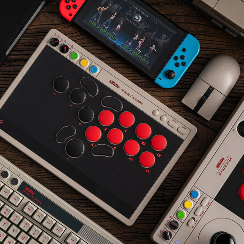 Manette d'arcade 8bitdo (gris rouge, usb bluetooth 2,4 ghz, nintendo switch, pc)