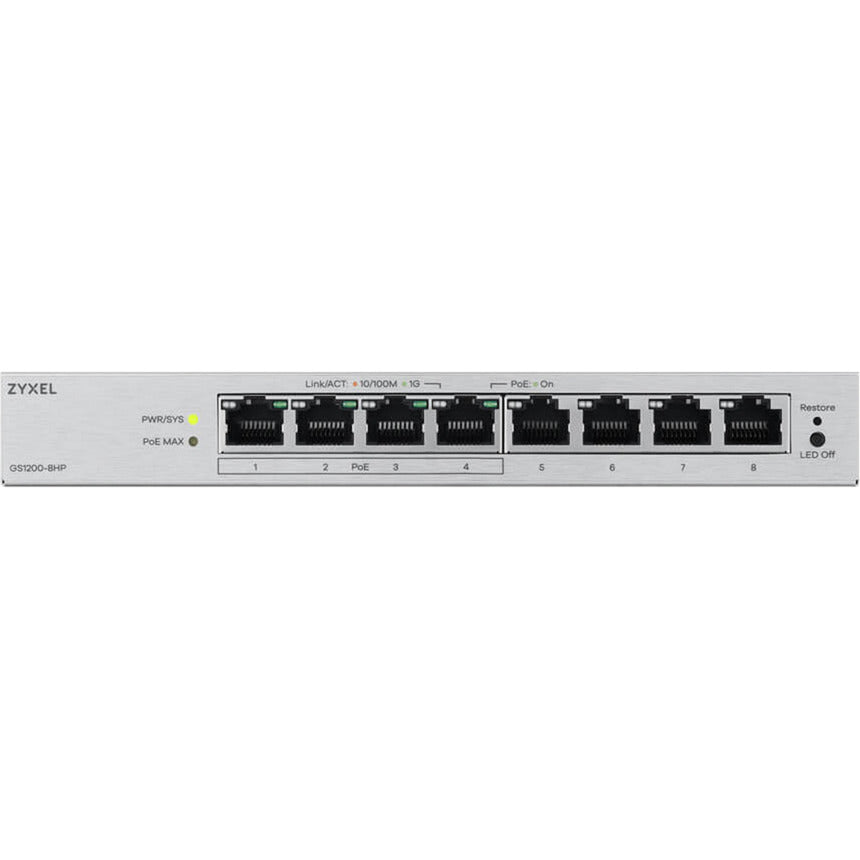 Commutateur géré Web Zyxel GBE PoE à 8 ports (gris)