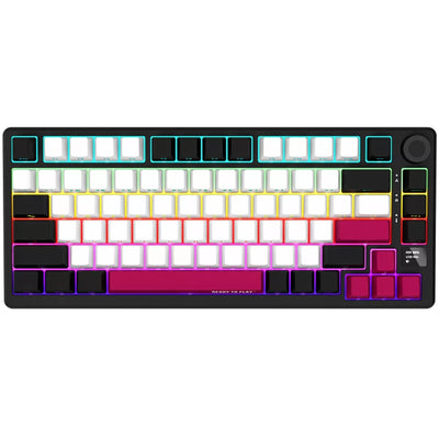 Lorgar kbp7075w, clavier de jeu (noir, disposition américaine, violet toxique logar, 75%, rvb, remplaçable à chaud, pbt double-shot, bluetooth 2.4ghz usb)