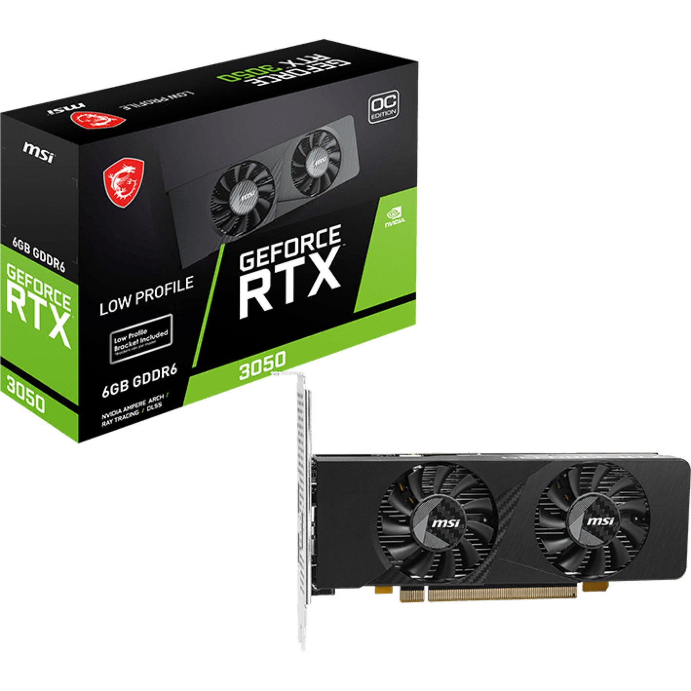 Carte graphique MSI GeForce RTX 3050 LP E 6G OC (2x HDMI, 1x Display Port, DLSS)