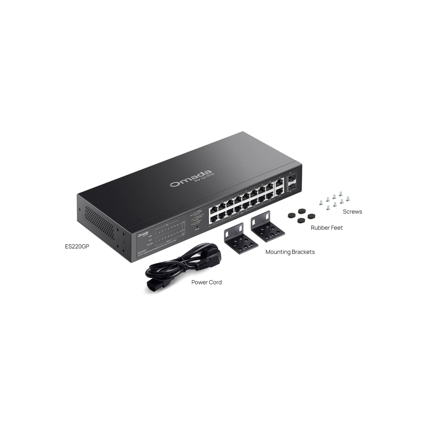 Tp-link omada es220gp commutateur géré facile gigabit 20 ports (noir, 16x poe+, 2x gigabit sfp)