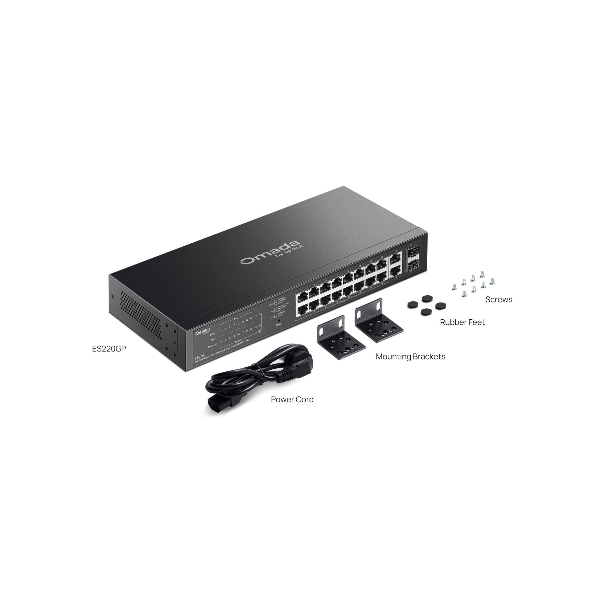 Tp-link omada es220gp commutateur géré facile gigabit 20 ports (noir, 16x poe+, 2x gigabit sfp)