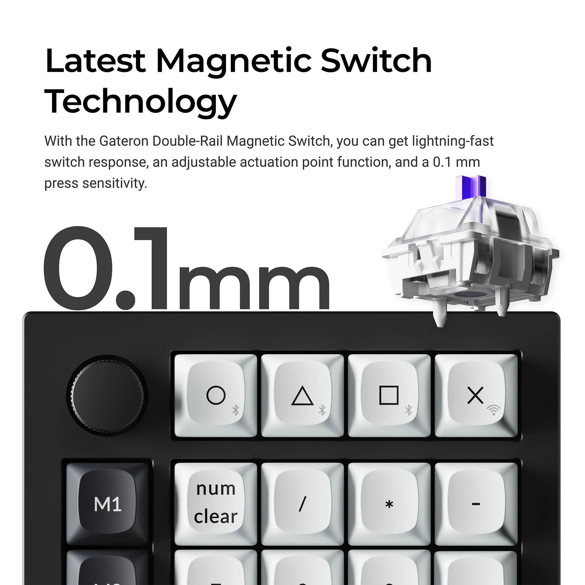 Keychron q0 he qmk pavé numérique personnalisé sans fil RVB pavé numérique mécanique (noir, disposition américaine (qwerty), nébuleuse magnétique Gateron à double rail, échange à chaud, RVB, touches PBT à double prise)