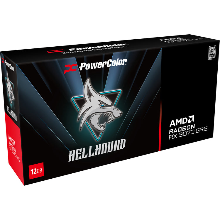 Carte graphique Powercolor Radeon RX 9070 Gre Hellhound 12 Go GDDR6 (noir, RDNA4, 3x Display Port, 1x HDMI 2.1)