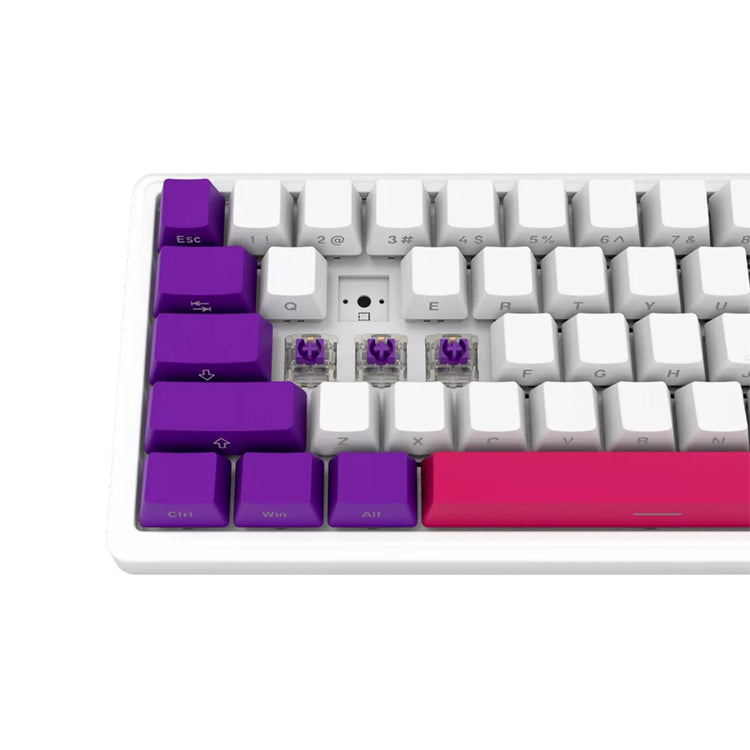 Lorgar kbp70mw, clavier de jeu (blanc, disposition américaine, violet toxique logar, 65%, rvb, remplaçable à chaud, pbt double-shot, bluetooth 2.4ghz usb)
