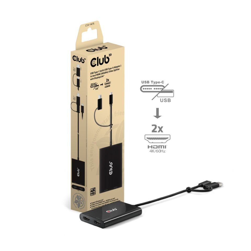 Club 3D USB-C à 2x séparateur vidéo HDMI avec DisplayLink