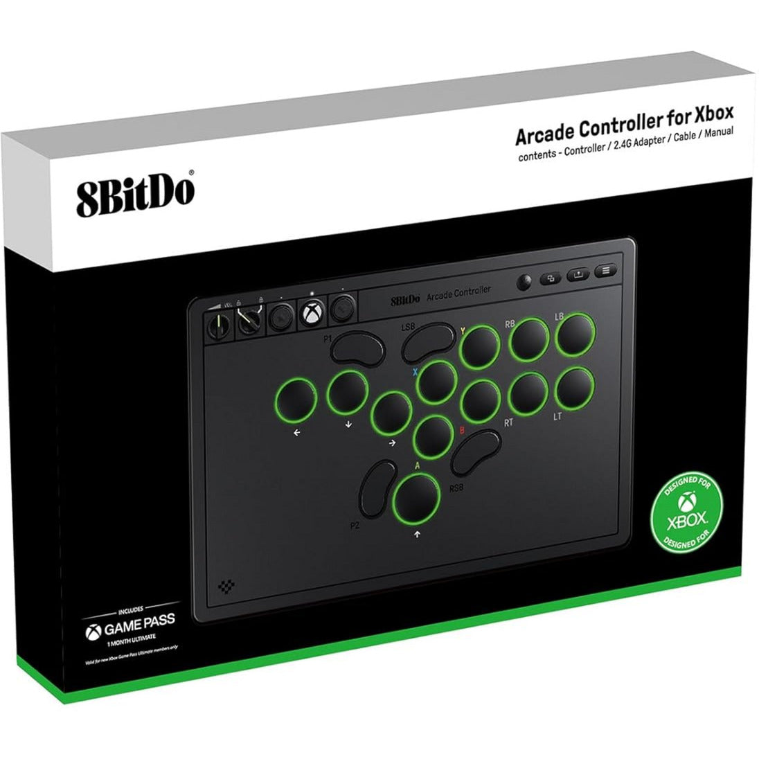 Contrôleur d'arcade 8bitdo pour Xbox (noir, USB 2,4 GHz, Xbox Series X|s, Xbox One, PC)