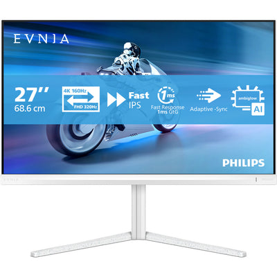 Philips Evnia 27m2n5901a 27 Moniteur de jeu 4k UHD (blanc, 2x HDMI, port d'affichage, 2x USB-A, USB-B, USB-C, 160 Hz 320 Hz)