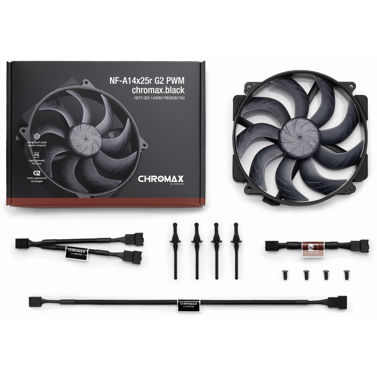 Noctua nf-a14x25r g2 pwm chromax.black ventilateur de boîtier (noir, 140 x 140 x 25 mm)