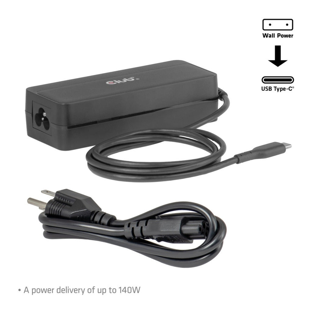 Chargeur pour ordinateur portable Club 3D USB-C 140W, 1 mètre (noir)