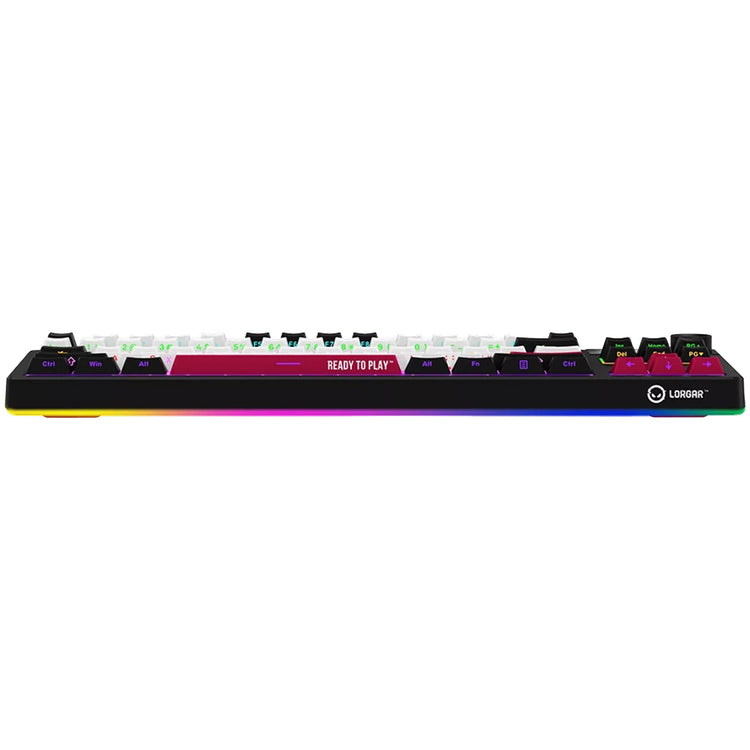 Lorgar kbp70tklw, clavier de jeu (noir, disposition américaine, logar toxique violet, tkl, rvb, échangeable à chaud, pbt double-shot, bluetooth 2.4ghz usb)