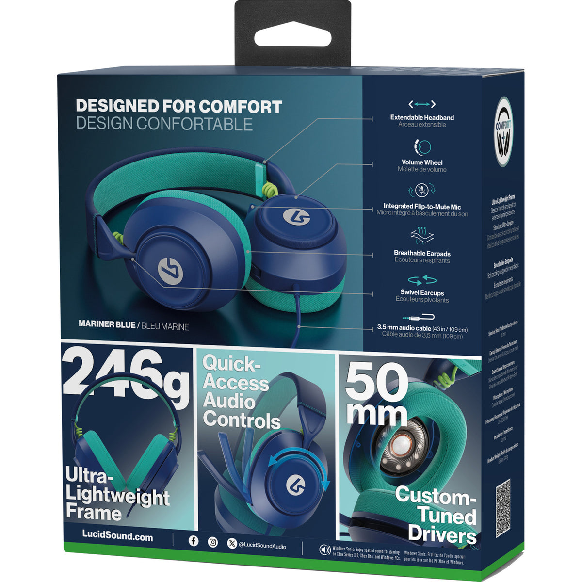 Powera Lucidsound LS10X Gen 2 Casque de jeu filaire – Casque de jeu supra-auriculaire Bleu Mariner (Bleu foncé bleu clair, Xbox Series X|S, Xbox One, PC)