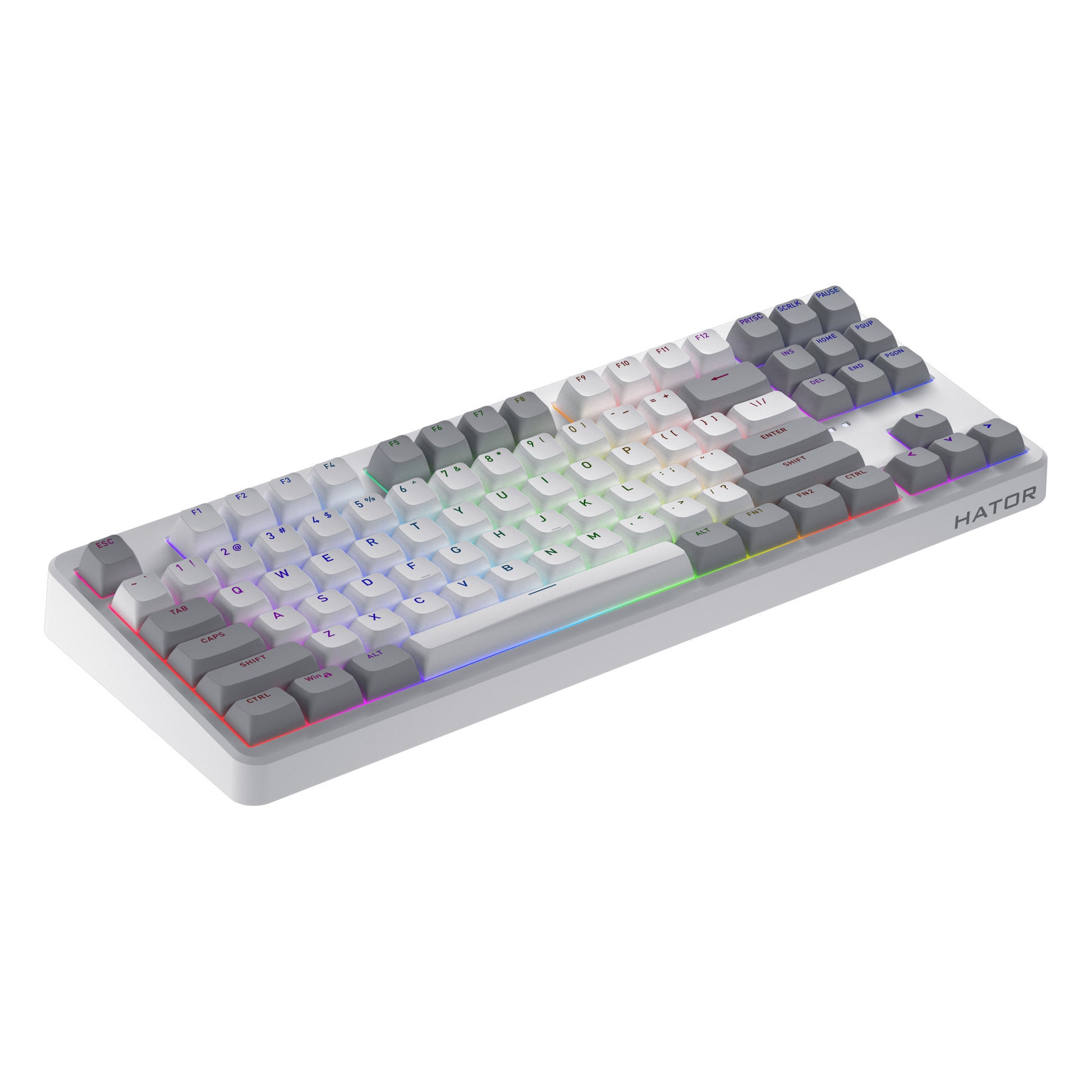 Hator rockfall 3 tkl sans fil, clavier de jeu (blanc, disposition américaine, hator aurum orange, RVB, touches PBT, hotswap, Bluetooth USB-C 2,4 GHz)