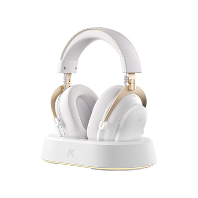 Mchose V9 Turbo+ Casque de jeu supra-auriculaire magnétique sans fil (or blanc brillant, Nintendo Switch, Playstation 4, Playstation 5, mobile, PC, Bluetooth USB 2,4 G)