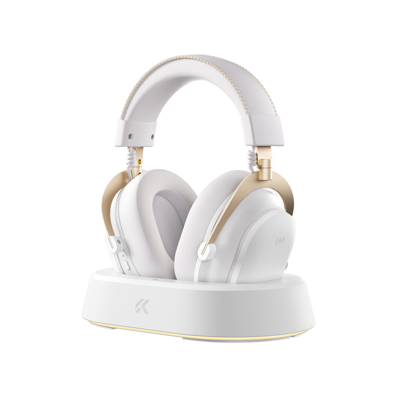 Mchose V9 Turbo+ Casque de jeu supra-auriculaire magnétique sans fil (or blanc brillant, Nintendo Switch, Playstation 4, Playstation 5, mobile, PC, Bluetooth USB 2,4 G)