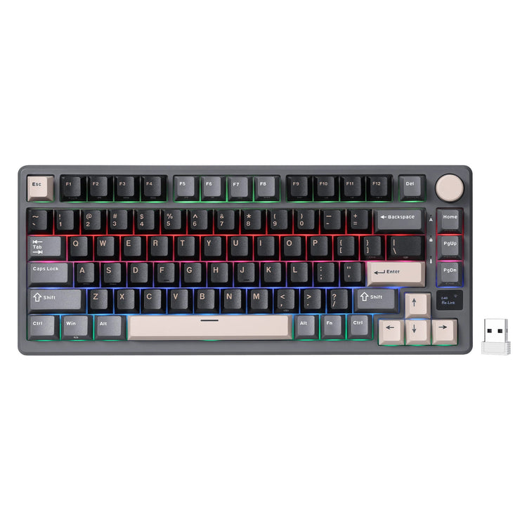 Clavier de jeu sans fil Royal Kludge M75 (disposition américaine, Phantom, Silver Switch, 75 %, RVB, Hot Swap, Bluetooth USB-C 2,4 GHz)