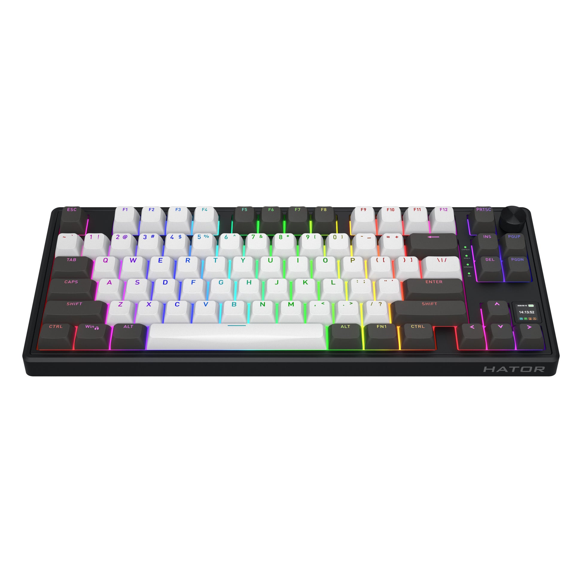 Hator skyfall pro sans fil, clavier de jeu (noir, disposition américaine, hator aurum vanille silencieux, 80 % (tkl), RVB, pbt double-shot, échange à chaud, USB-C Bluetooth 2,4 GHz)