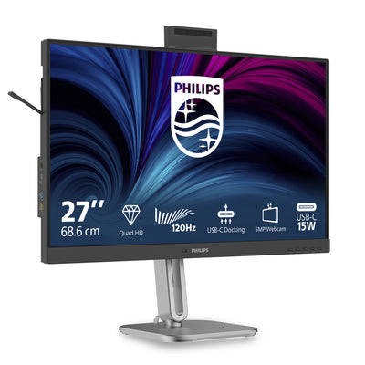 Moniteur LED Philips 27b2u4601h 00 27 (noir argenté, HDMI, port d'affichage, USB-C, webcam, 120 Hz)