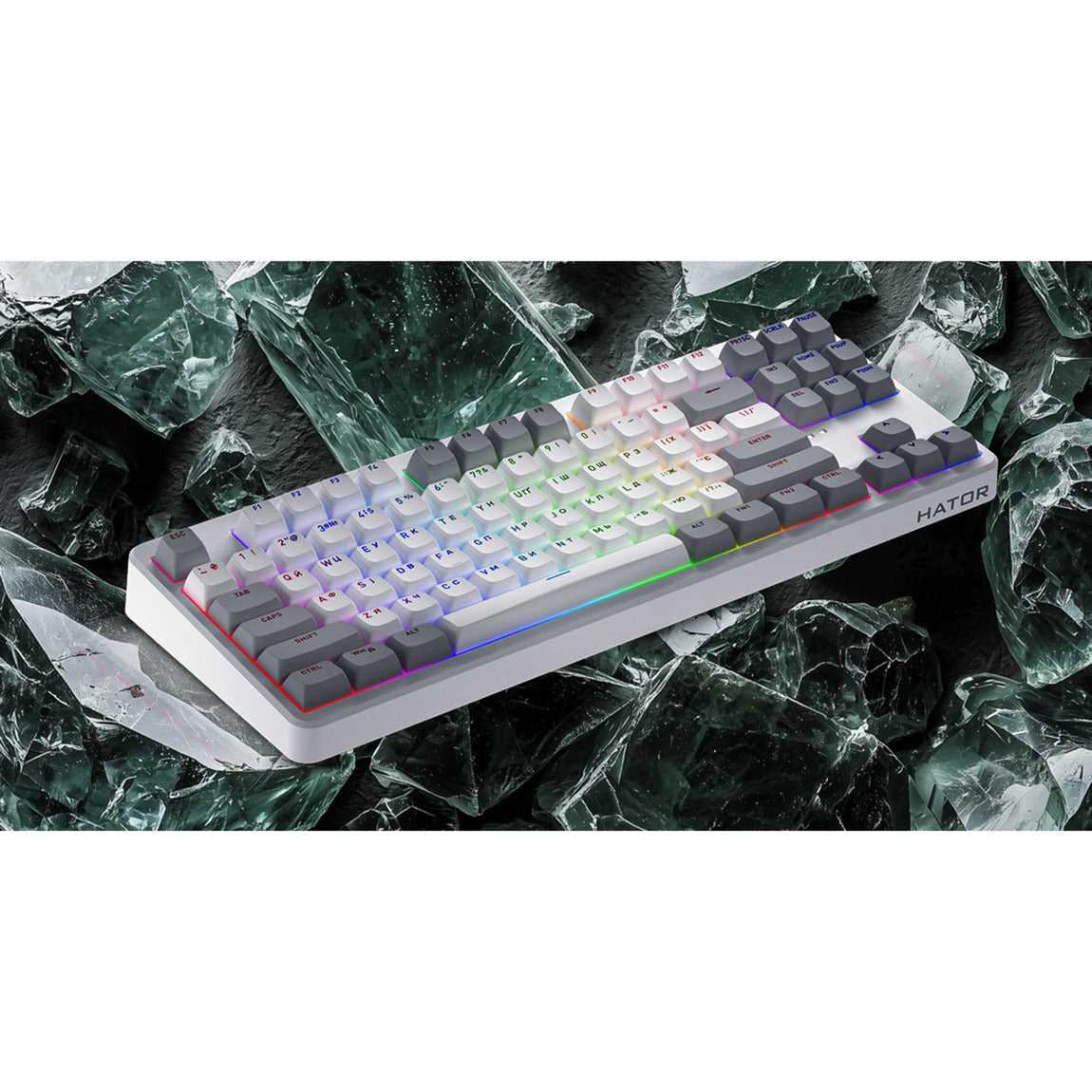 Hator rockfall 3 tkl sans fil, clavier de jeu (blanc, disposition américaine, hator aurum orange, RVB, touches PBT, hotswap, Bluetooth USB-C 2,4 GHz)